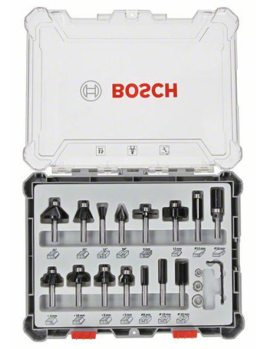 BOSCH ZESTAW FREZÓW 15szt. UCHWYT 6mm