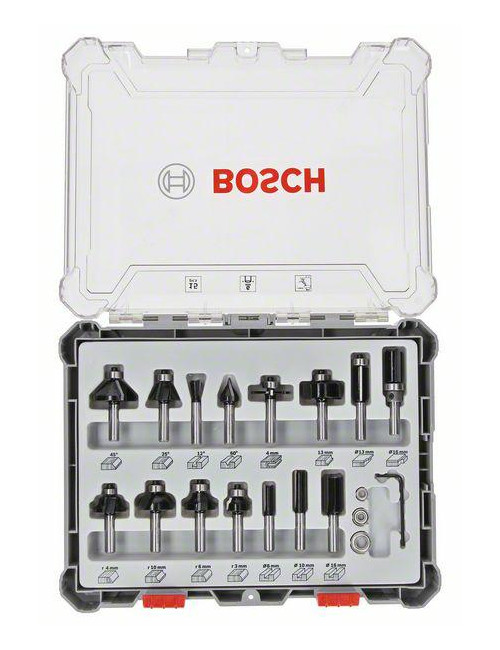 BOSCH ZESTAW FREZÓW 15szt. UCHWYT 6mm