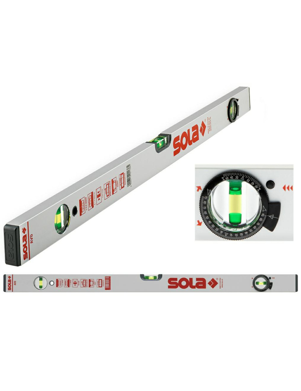 SOLA POZIOMNICA ALUMINIOWA Z REGULOWANYM KĄTOMIERZEM 60cm AVD 60