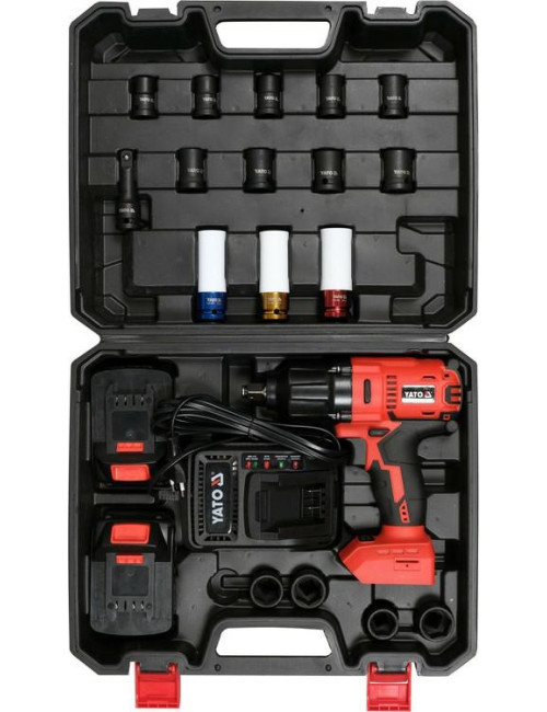 YATO KLUCZ UDAROWY 18V LI-ION 1/2" 2x3,0Ah /ZESTAW 21elementów