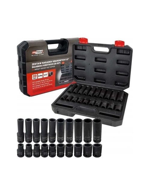 AWTOOLS  ZESTAW NASADEK UDAROWYCH KRÓTKICH I DŁUGICH 1/2" 20cz. BLACK LINE