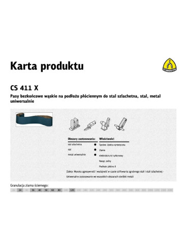 KLINGSPOR PASY BEZKOŃCOWE DO ELEKTRONARZĘDZI CS411X 75mm x 533mm gr. 60 /10szt. STAL SZLACHETNA