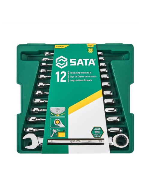 SATA KLUCZE PŁASKO-OCZKOWE Z GRZECHOTKĄ KOMPLET 12 elem.-