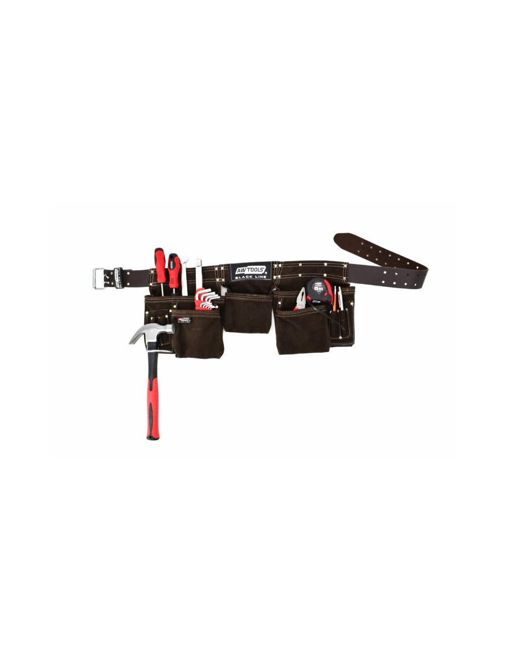 AWTOOLS PAS MONTERSKI PROFESJONALNY 11 KIESZENI PASEK SKÓRZANY BLACK LINE