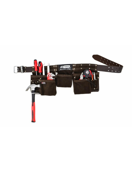 AWTOOLS PAS MONTERSKI PROFESJONALNY 11 KIESZENI PASEK SKÓRZANY BLACK LINE