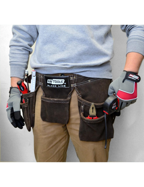 AWTOOLS PAS MONTERSKI PROFESJONALNY 11 KIESZENI PASEK SKÓRZANY BLACK LINE