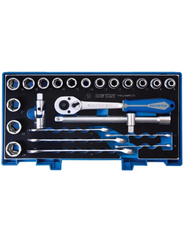 KT ZESTAW KLUCZY  24el. 1/2" KRÓTKIE 6-KĄT. 8-24mm +PŁASKO-OCZKOWE