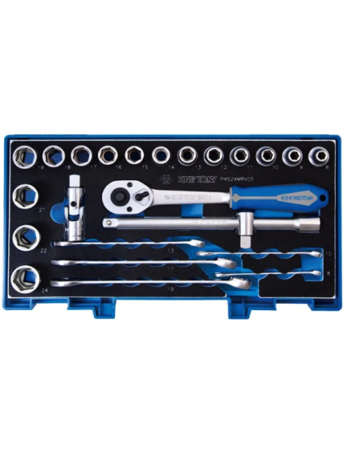 KT ZESTAW KLUCZY  24el. 1/2" KRÓTKIE 6-KĄT. 8-24mm +PŁASKO-OCZKOWE