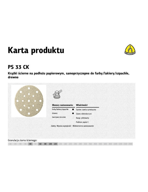 KLINGSPOR KRĄŻEK ŚCIERNY SAMOPRZYCZEPNY 150mm  PS33CK gr. 40 GLS51 /100szt.