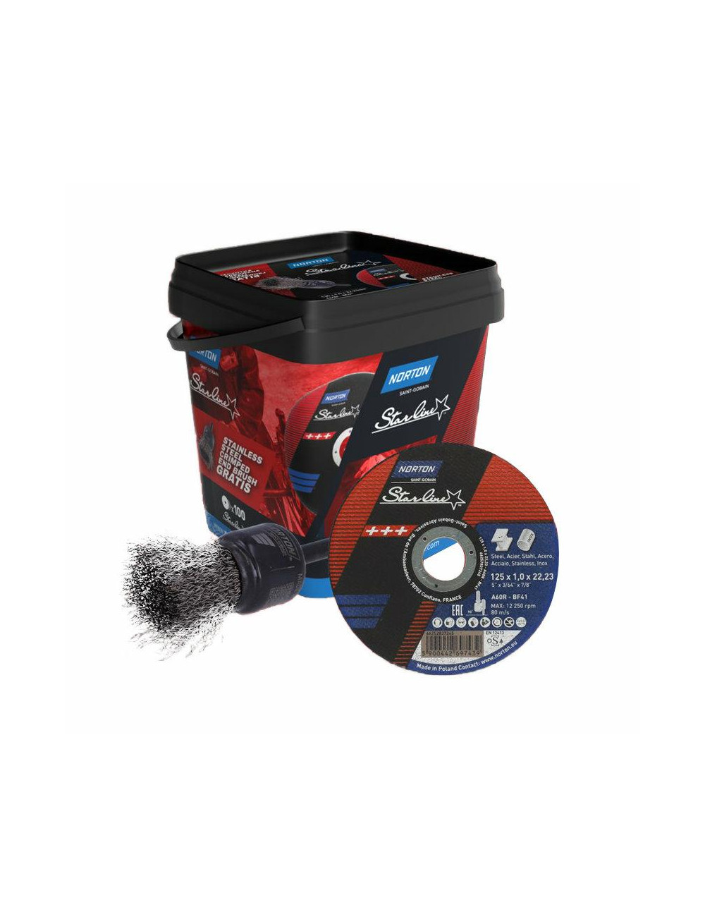 TARCZA DO PRZECINANIA NORTON STARLINE A60R 125x1.0x22.23  /100 sztuk +SZCZOTKA PĘDZELKOWA