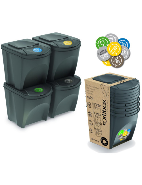 KEDEN KOSZ NA ŚMIECI SORTIBOX 25L SET 4 - KAMIENNY SZARY