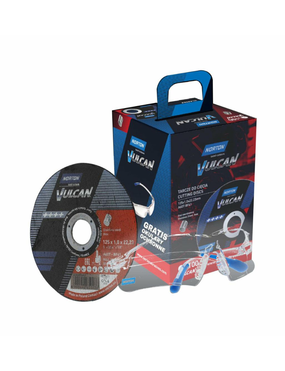 NORTON TARCZA.VULCAN 125 x 1,0 /100szt. INOX+OKULARY GRATIS