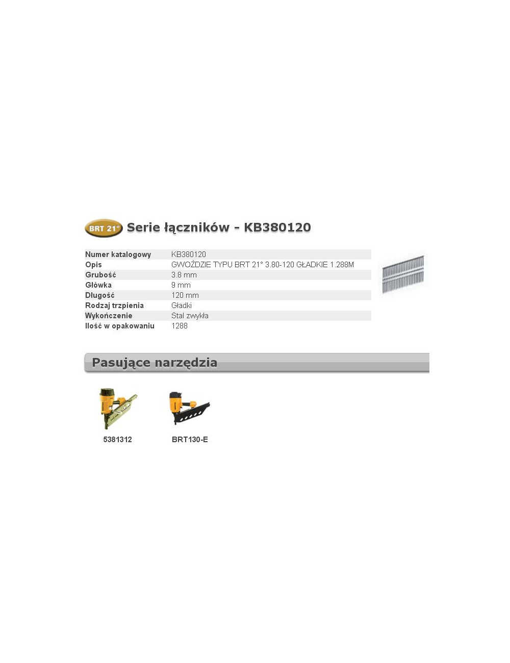 BOSTITCH GWOŹDZIE BRT21 3,80 x 120mm 1288 szt. KB380120