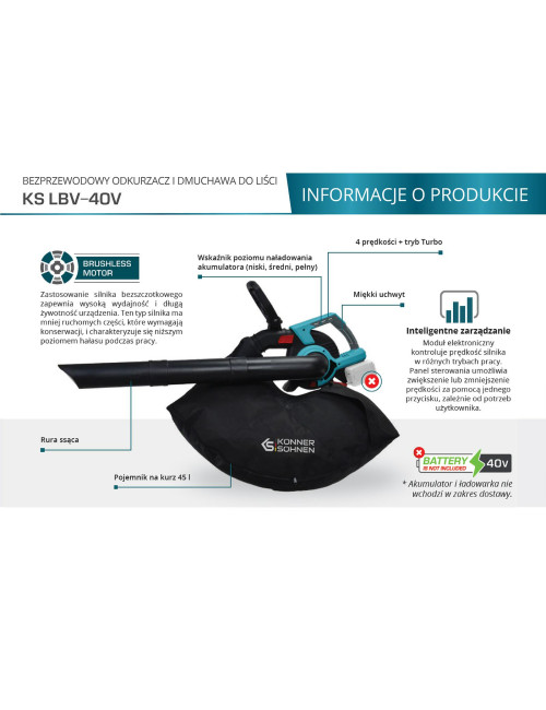 KÖNNER & SÖHNEN DMUCHAWA AKUMULATOROWA LBV-40V, BEZ AKUMULATORÓW I ŁADOWARKI