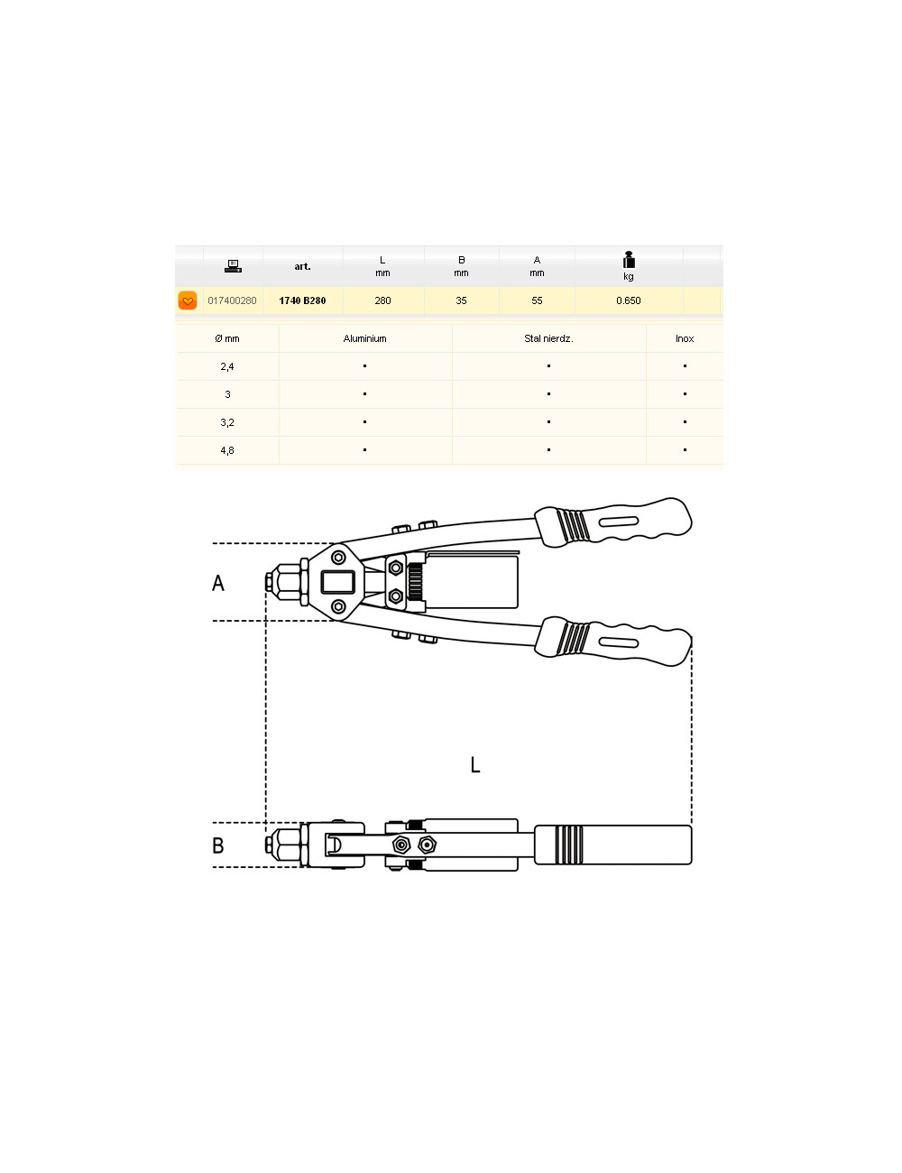 BETA NITOWNICA DŹWIGNIOWA  280mm 1740B