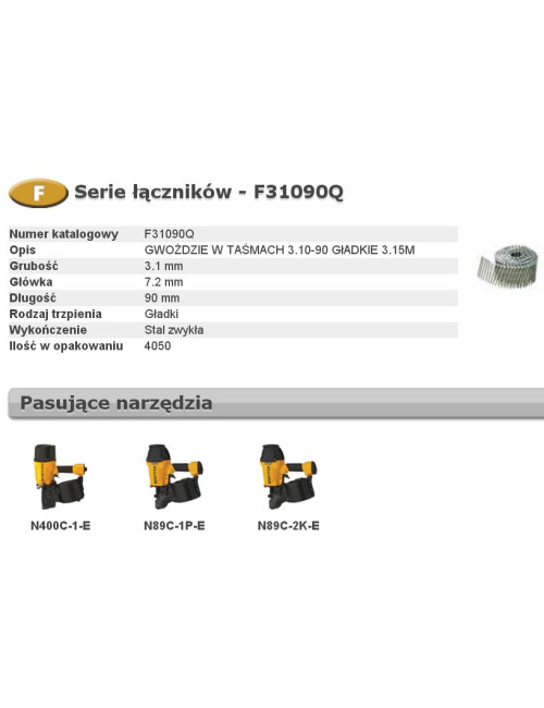 BOSTITCH GWOŹDZIE F 3,10 x 90mm 4050szt. F31090Q