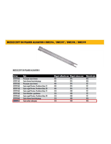 DEWALT BRZESZCZOT DO ALIGATORA, DO WEŁNY HSS 430mm KOMPLET, DO DWE396, DWE397, DWE 398 ,DWE399