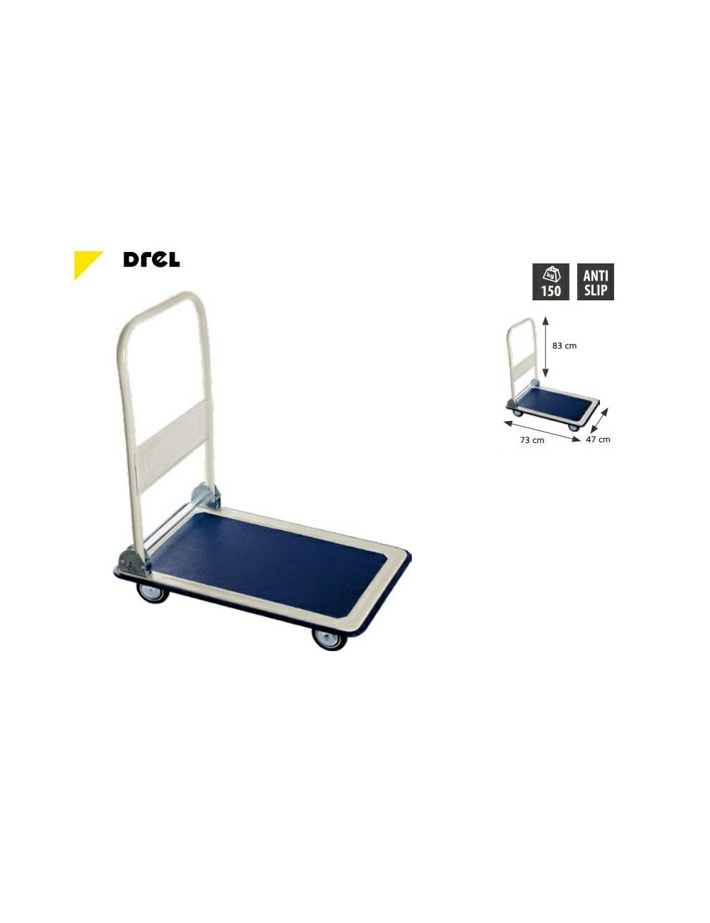 DREL WÓZEK MAGAZYNOWY 4-KOŁOWY 150KG PLATFORMA 73x47cm