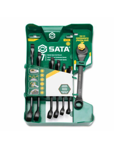 SATA ZESTAW 7 KLUCZY PŁASKO-OCZKOWYCH METRYCZNYCH Z GRZECHOTKĄ W CZĘŚCI PŁASKIEJ