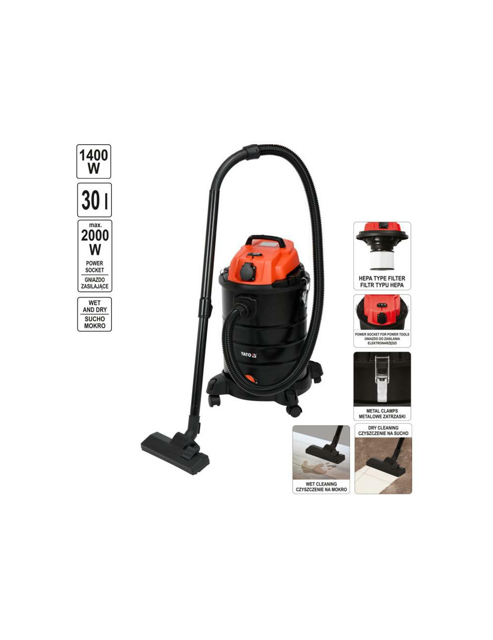 YATO ODKURZACZ WARSZTATOWY  1400W / 30L