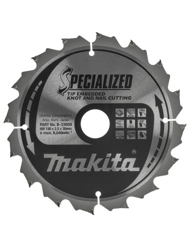 MAKITA PIŁA TARCZOWA  190x30x16z SPECJALIZED DREWNO (Z GWOŹDZIAMI I SĘKAMI)