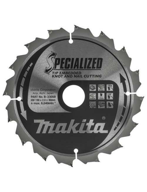 MAKITA PIŁA TARCZOWA  190x30x16z SPECJALIZED DREWNO (Z GWOŹDZIAMI I SĘKAMI)