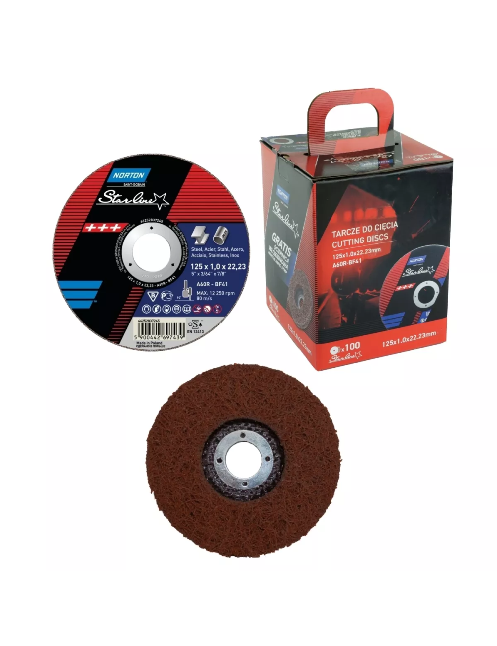 NORTON TARCZA.STARLINE 125mmx1,0/100szt WIADERKO+ŚCIERNICA WŁÓKNINOWA
