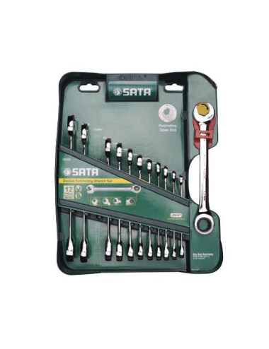 SATA KLUCZE PŁASKO-OCZKOWE Z PODWÓJNĄ GRZECHOTKĄ KOMPLET 12 elem.