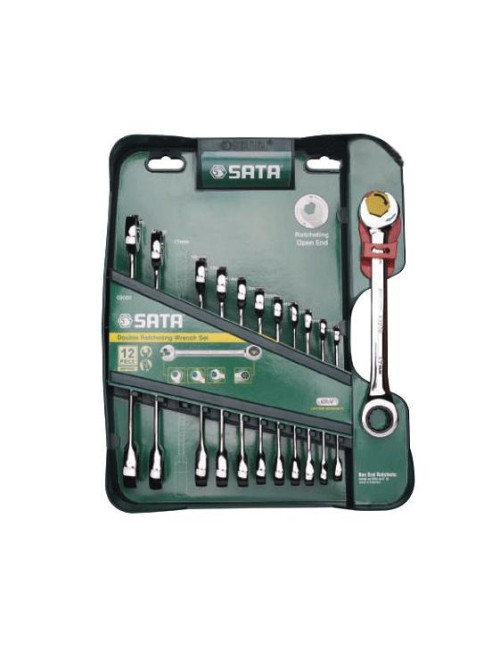 SATA KLUCZE PŁASKO-OCZKOWE Z PODWÓJNĄ GRZECHOTKĄ KOMPLET 12 elem.