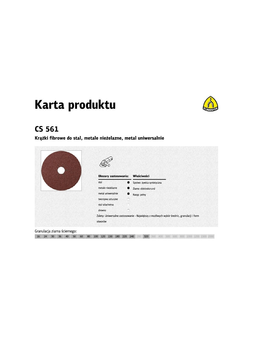 KLINGSPOR KRĄŻEK FIBROWY 125mm gr. 16 CS561 /25szt.