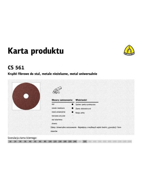 KLINGSPOR KRĄŻEK FIBROWY 125mm gr. 16 CS561 /25szt.