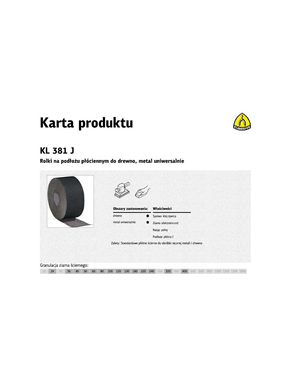 KLINGSPOR ROLKA NA PODŁOŻU PŁÓCIENNYM KL381J 150mm gr. 60  (50mb)