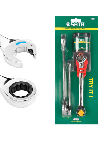 SATA KLUCZE PŁASKO-OCZKOWE Z PODWÓJNĄ GRZECHOTKĄ ZESTAW 3 szt. / 10, 13, 17mm