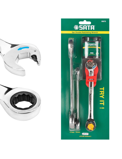SATA KLUCZE PŁASKO-OCZKOWE Z PODWÓJNĄ GRZECHOTKĄ ZESTAW 3 szt. / 10, 13, 17mm