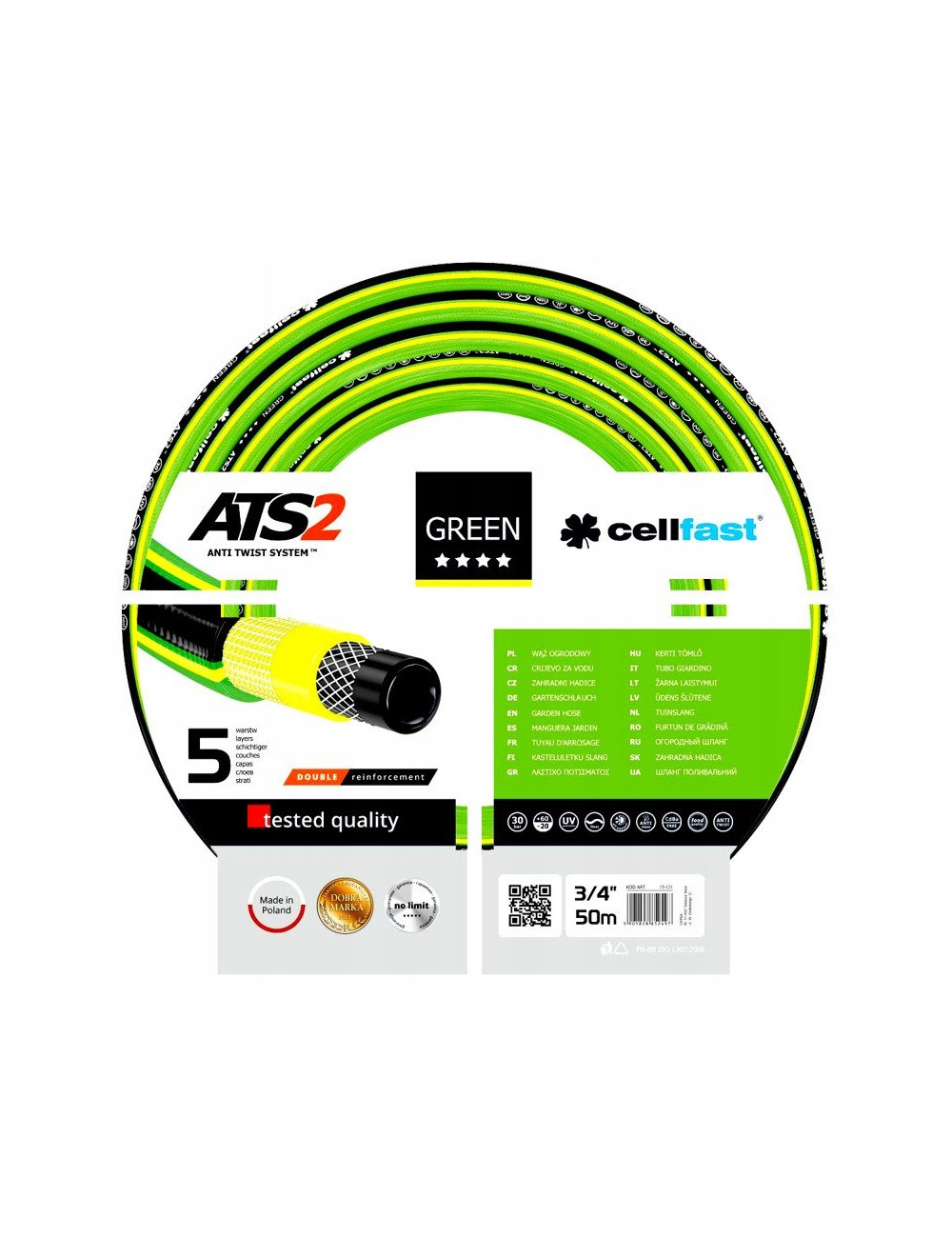 CELLFAST WĄŻ OGRODOWY GREEN ATS2 ROZMIAR: 3/4" DŁUGOŚĆ: 50m