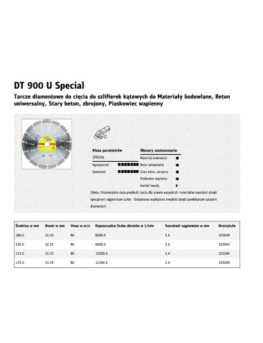 KLINGSPOR TARCZA DIAMENTOWA SEGMENTOWA 230mm x 2,6mm x 22,2mm DT900U