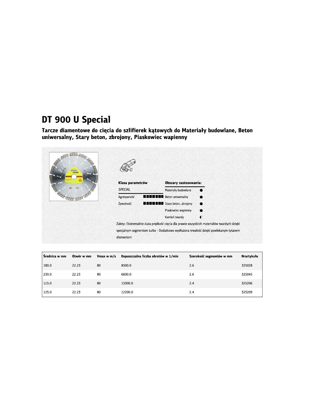 KLINGSPOR TARCZA DIAMENTOWA SEGMENTOWA 230mm x 2,6mm x 22,2mm DT900U