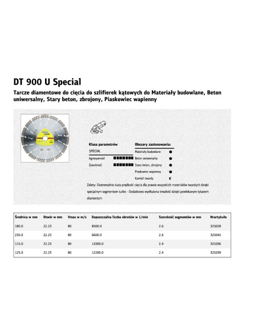 KLINGSPOR TARCZA DIAMENTOWA SEGMENTOWA 230mm x 2,6mm x 22,2mm DT900U