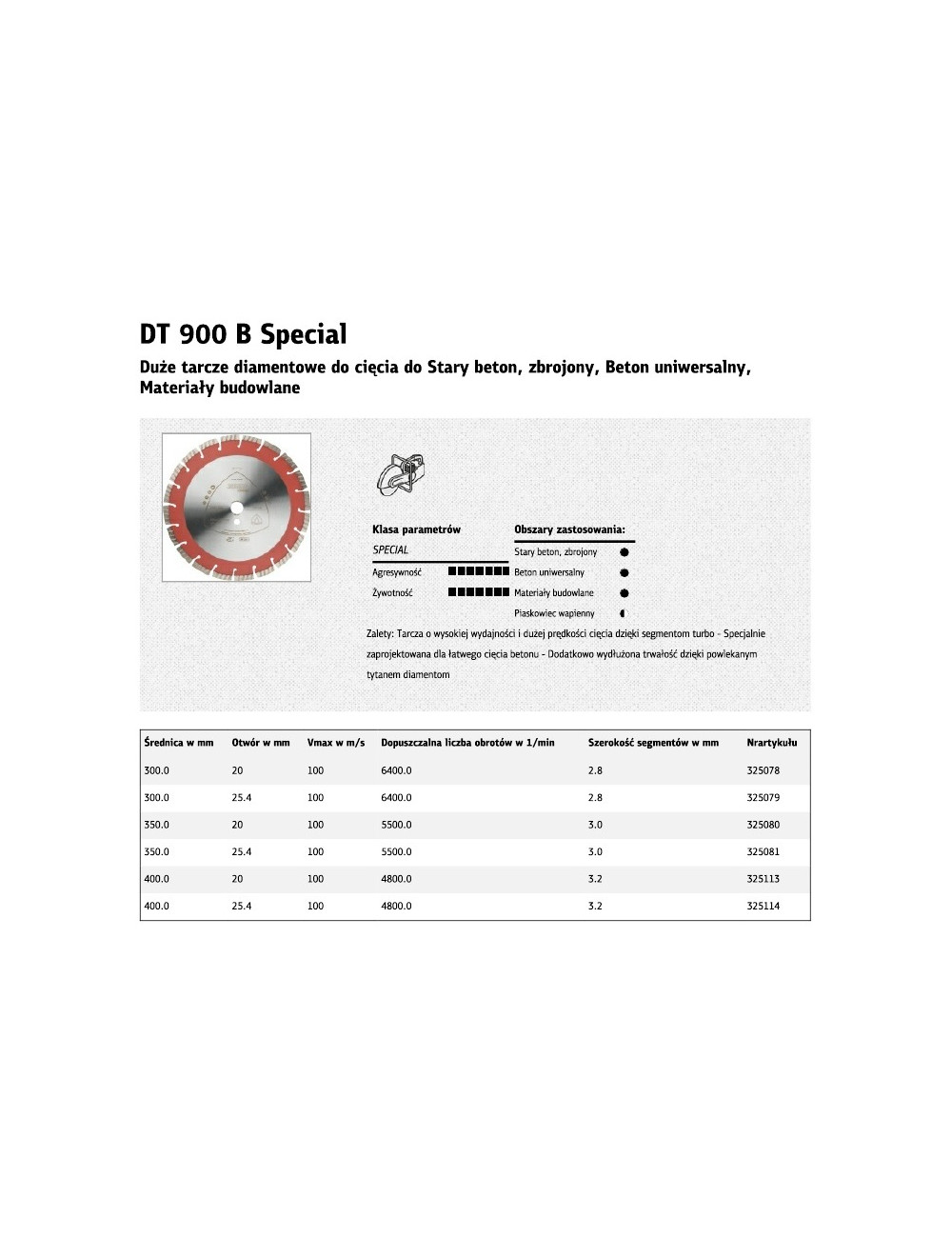 KLINGSPOR TARCZA DIAMENTOWA SEGMENTOWA 350mm x 3,0mm x 20mm   DT900B