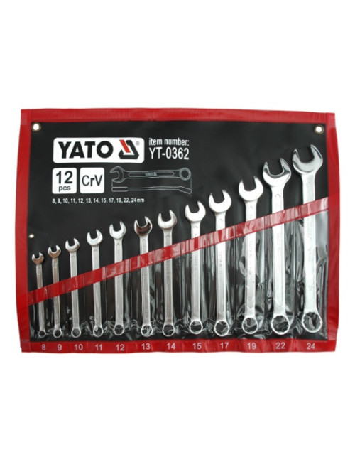 YATO KLUCZE PŁASKO-OCZKOWE SATYNOWANE 12 elem. 8-24mm ETUI  0362