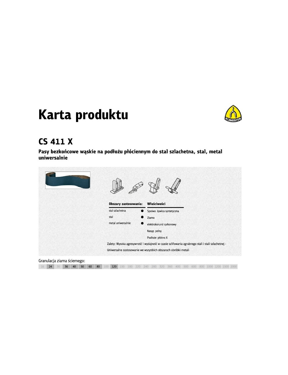 KLINGSPOR PASY BEZKOŃCOWE DO ELEKTRONARZĘDZI CS411X 75mm x 533mm gr. 40 /10szt. STAL SZLACHETNA