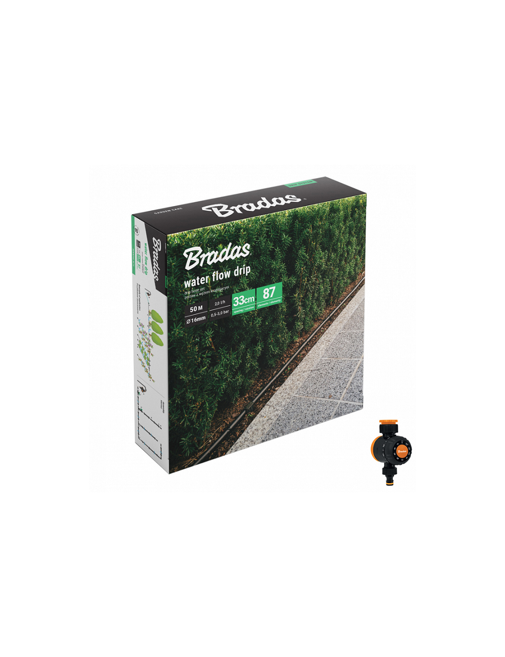 WĄŻ KROPLUJĄCY WATER FLOW DRIP ZESTAW  50m Z ZEGAREM PRZEPŁYWU WODY