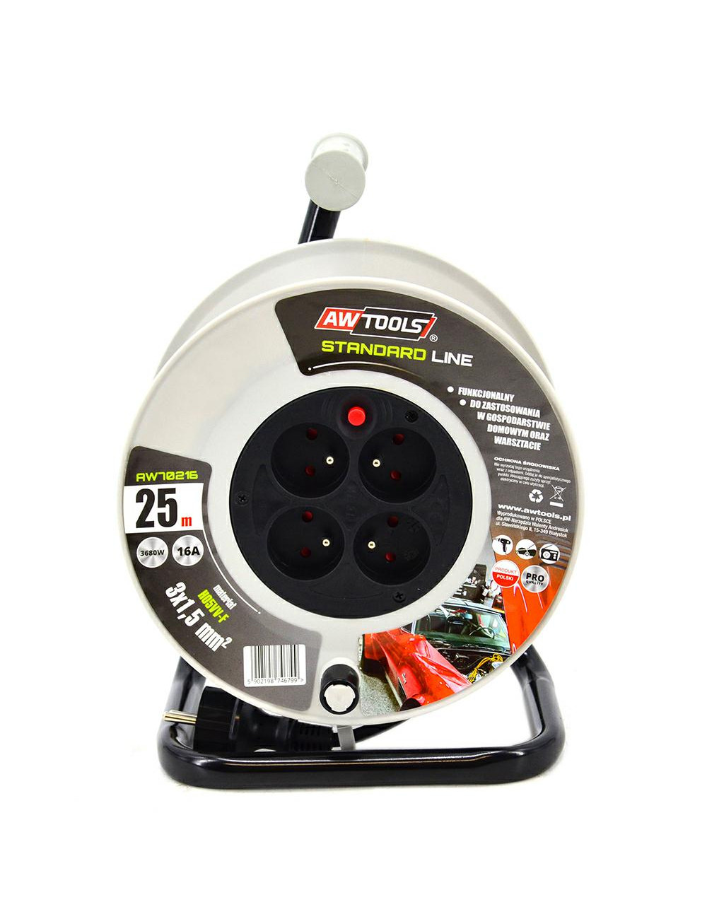 AWTOOLS PRZEDŁUŻACZ BĘBEN STANDARD 25m 3x1,5 mm 16A / 3680W
