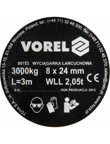 VOREL PRZYCIĄGARKA ŁAŃCUCHOWA  3T   80753