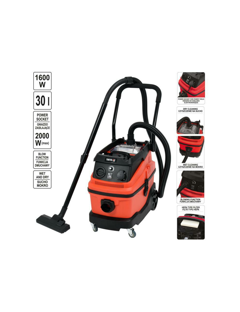 YATO ODKURZACZ WARSZTATOWY  1600W / 30L