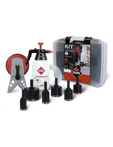 RUBI ZESTAW FORAGRES  DO WIERCENIA NA MOKRO 20, 28, 35, 43, 50, 65 mm + PROWADNICA + HYDRONETKA