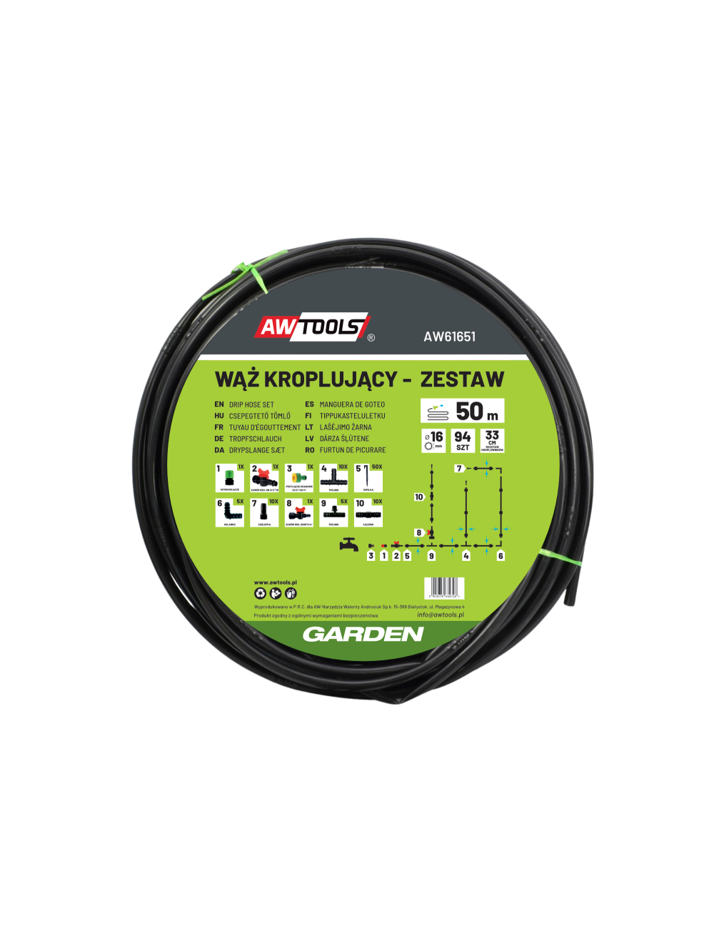 AWTOOLS WĄŻ KROPLUJĄCY ZESTAW 50m 94 ELE.