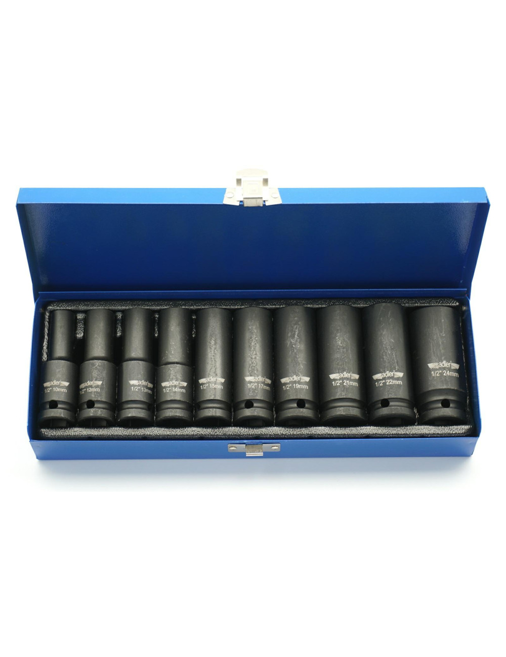 ADLER ZESTAW NASADEK DŁUGICH 1/2" 10szt. KUFER METALOWY