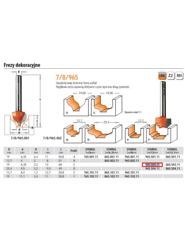CMT FREZ DEKORACYJNY HM D19 d6,35 R3,2 I13 S12