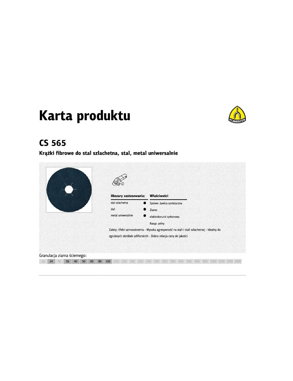 KLINGSPOR KRĄŻEK FIBROWY 125mm gr. 40 CS565 /25szt.